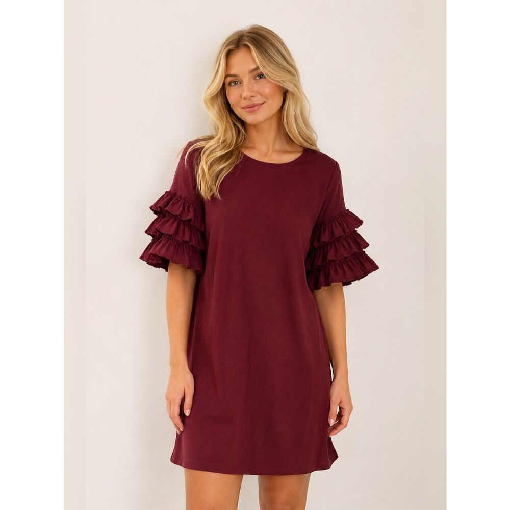 Anthropologie Umgee Burgundy Ruffled Tiered Sheath Dress